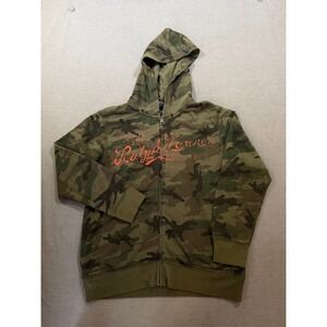 Polo Ralph Lauren Boys Camo Full Zip Hoodie Orange Script Logo Size M 10-12
